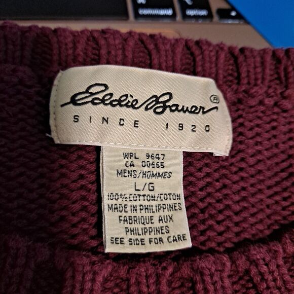 162. VTG Eddie Bauer Sweater Adult Large Knit Maroon Pullover Mens 90s - Picture 6 of 6